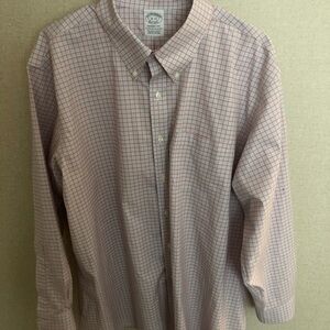 Brooks Brothers Salmon and White Checkered Dress Shirt Long sleeve 18-34